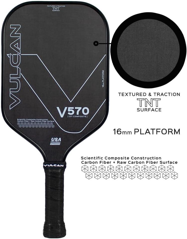 imageVulcan  V570 Pickleball Paddle  High Performance  Polypropylene Core  USAP Approved  Multiple Surface OptionsBlackout  Raw Carbon Fiber Surface  Control