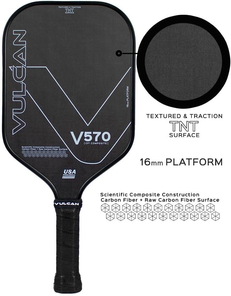 imageVulcan  V570 Pickleball Paddle  High Performance  Polypropylene Core  USAP Approved  Multiple Surface OptionsBlackout  Raw Carbon Fiber Surface  Control