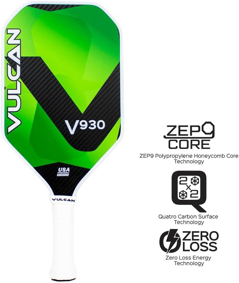 imageVulcan  V900 Pickleball Paddle Series  Hybrid Performance  Polypropylene Core  QuatroCarbon Fiber Surface  USAP Approved  Multiple ColorsEmerald  QuatroCarbon Fiber Surface