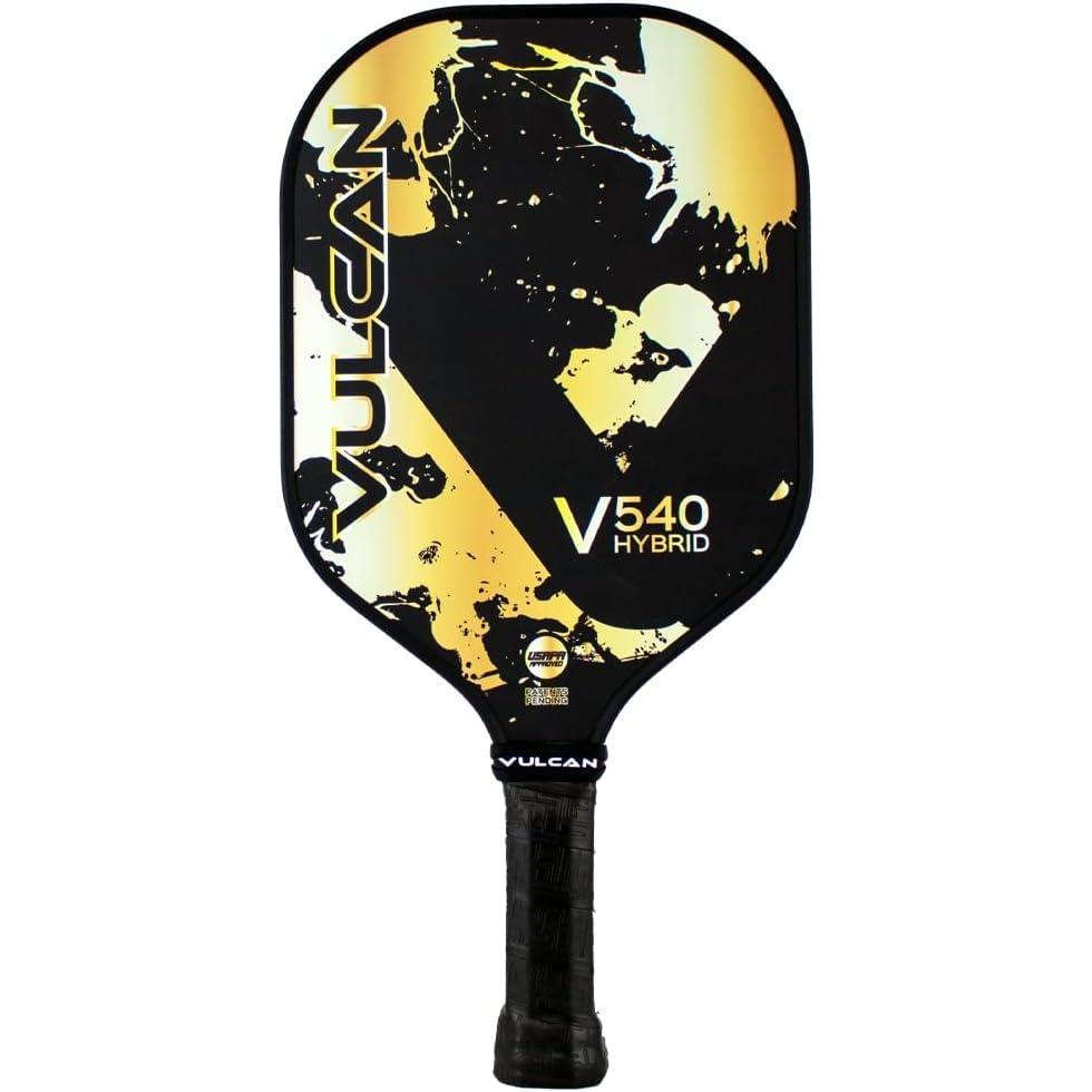 imageVulcan  V540 Pickleball Paddle  Hybrid Performance  Polypropylene Core  Carbon Fiber Surface  USAP Approved  Multiple ColorsGold Splatter  Carbon Fiber Surface